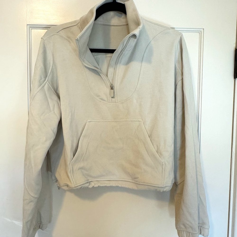 Lululemon Brushed Softstreme Ribbed Half Zip Size 8 in Bone